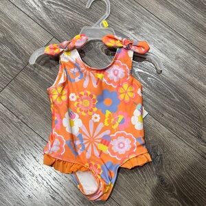 NWT Girl Vibrant Floral Kids One Piece Swimsuit